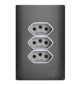 Conjunto Tomada Tripla 10a 4x2 - Novara Especiais Preto Grafite